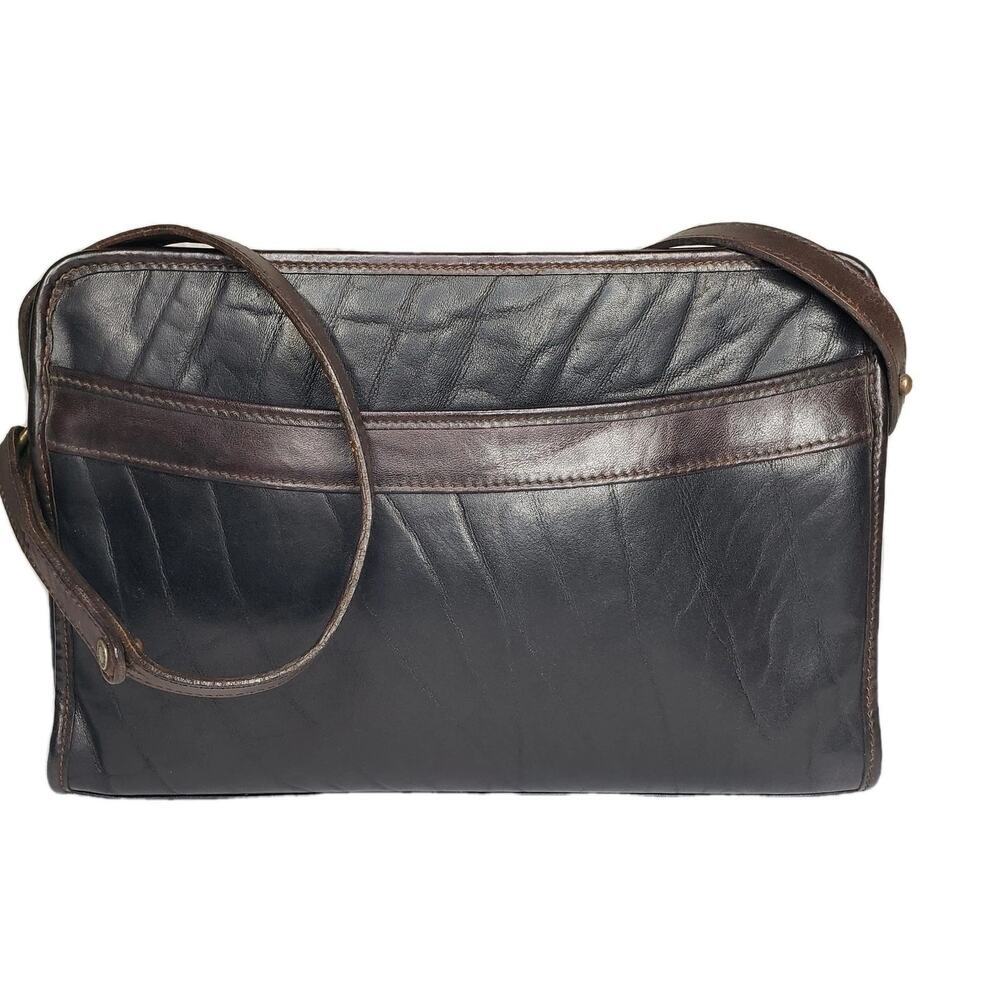 Brahmin Vintage Crossbody Bag Black Brown Leather Purse Bag Soft Textured Y2K